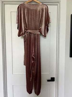 Norma Kamali Rectangle Jog Jumpsuit salmon pink stretch velvet small thumbnail 5