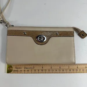 Coach Wristlet Wallet Turnlock Snakeskin Trim‎ Leather Beige ID Pockets NO FOB thumbnail 12