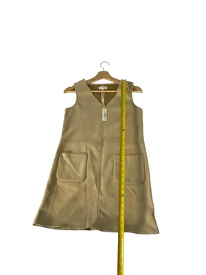 Max Studio Womens XS Faux Suede Mini Shift Dress Taupe Tan V Neck Pockets NWT thumbnail 10