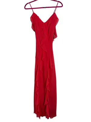 XSCAPE Ruffle Sweetheart Maxi Dress Coral Pink Petite 8 HOCO Prom Formal NWT thumbnail 3