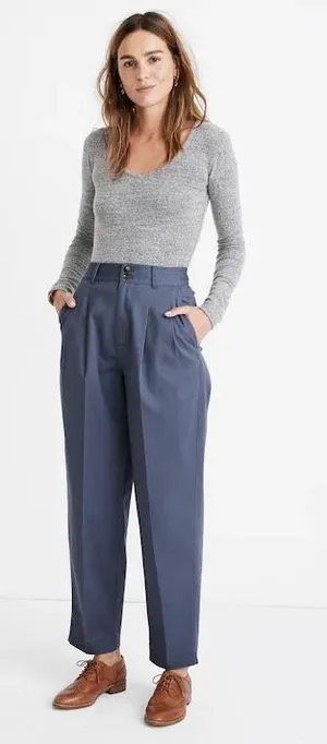 ✨Madewell Pleated Taper Wide-Leg Sunfaded Indigo Sz 6 Pants✨ thumbnail 1