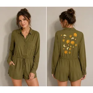 Lunik Olive Embroidered Floral Romper Size M‎ NWT Boho Utility Casual Outfit thumbnail 2