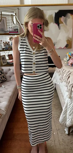 Black and white striped skirt set Multiple thumbnail 1