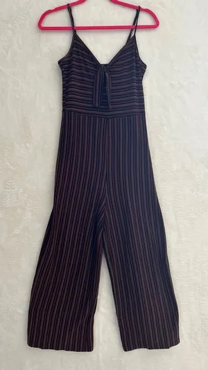 Forever 21 Jumpsuit Womens Small Striped Wide Leg Tie Front Ribbed Knit Multi‎ thumbnail 1