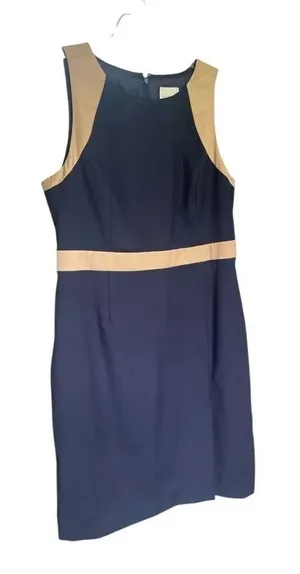 JCrew Suiting Color Block 100% Wool Sleeveless Sheath Dress Blue / Beige 12 thumbnail 1