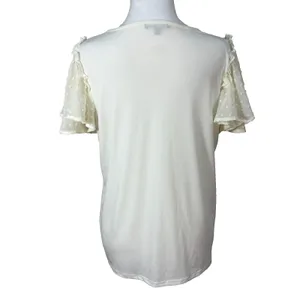 Adrianna Papell‎ Top Womens M Ivory Chiffon Flutter Sleeve Cottagecore Career thumbnail 3