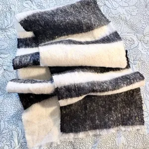 Kate Spade New York Brushed Stripe Oblong Scarf Black Ivory w/ Metal Spade 💛 thumbnail 9