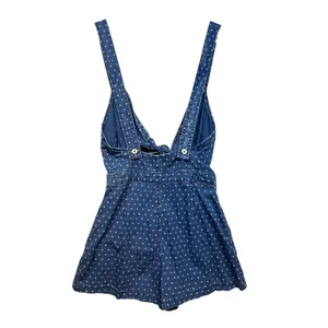 Free People Blue‎ Diamond Print Tie Front Denim Romper Sleeveless Cutout XS thumbnail 2
