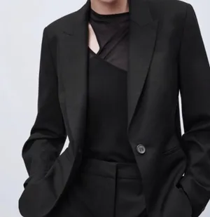 Zara Single Breasted Black Long Classic Fit Blazer Jacket Shoulder Pads Size 10 thumbnail 14