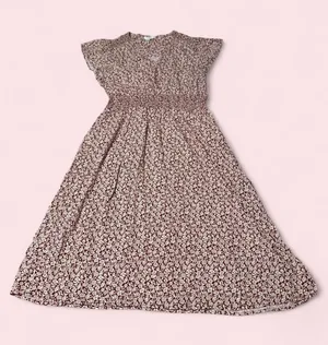 Time and Tru Burgundy Floral Midi Dress with Cream Print thumbnail 1