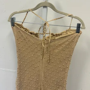 Oh Polly Pearl Embellished Fishnet Mini Dress Tan Halter Bodycon US 4 Beach thumbnail 6