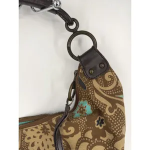 Vtg 2006‎ GAP Hobo Bag Brown Teal Floral Print Canvas Leather Trim Shoulder Bag thumbnail 3