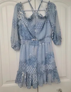Blue and White 1 State Patchwork Dress thumbnail 2
