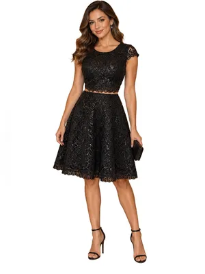 NWT Macy Black Sequin Lace Mini cutout Dress 7 S Whimsigoth Coquette Semi Formal thumbnail 3