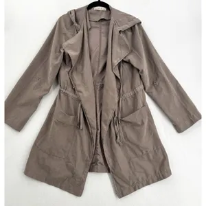 Becool Hooded Utility Jacket Womens Large Taupe Draped Open Front Drawstring thumbnail 1