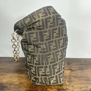 Fendi Vintage Zucca Tote Bag Womens Large Brown Canvas Leather Chain Strap Italy thumbnail 16