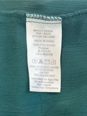 Naked Zebra Green Chiffon Blouse Size L Flared Cuffs Keyhole Back Sheer⁠ thumbnail 5