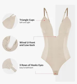 Feelingirl Thong Shapewear Bodysuit for Women Tummy Control Body Shaper U Plunge Fajas Colombianas Waist Trainer Corset thumbnail 3