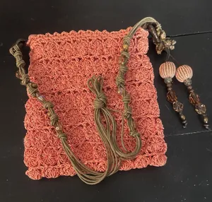 Vintage Cappelli Studio Inc Coral Crochet Macrame Shoulder Bag Beaded Boho Purse thumbnail 1