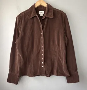 Dark Brown Corduroy Shirt Size Large Country Western Cowgirl Snap Front Casual thumbnail 1