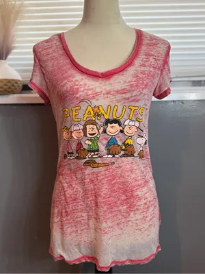 Peanuts Snoopy Pink Burnout Baseball Graphic Tee Size M Y2K thumbnail 4