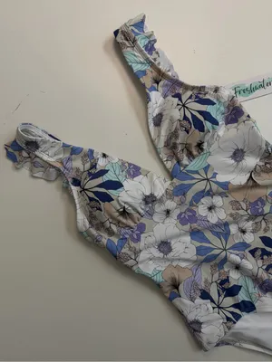 Freshwater Swimsuit One Piece Floral Ruffle Plunge Lined Removable Padding thumbnail 2