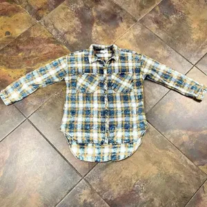 Love Fire Women Long Sleeve Acid Washed Plaid Button Up Small thumbnail 3