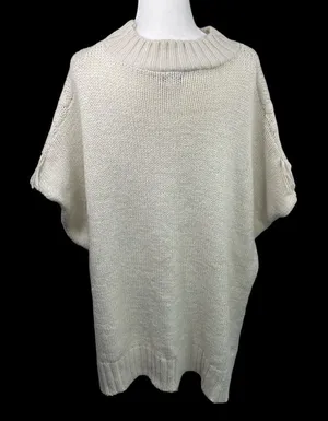 Apt. 9 Honor Roll Knit Cable Fringe Poncho Sweater Ivory Off White thumbnail 1