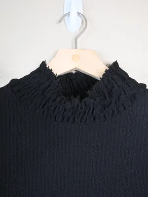 Zara Women's M Black Short Sleeve Ruffle Hem A-Line Dress thumbnail 3