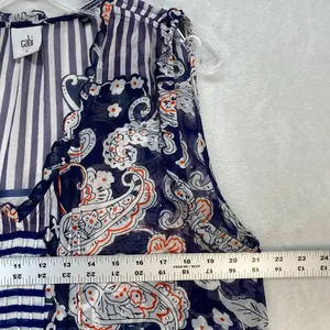Cabi Paisley Blouse Sleeveless Ruffle Trim Sheer Top Blue Orange Size‎ M thumbnail 2