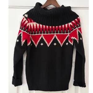 Lauren Ralph Lauren Fair Isle Cowl Neck Sweater Black Red Wool Blend Small thumbnail 3