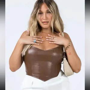 Princess Polly Brown Faux Leather Corset Top thumbnail 1