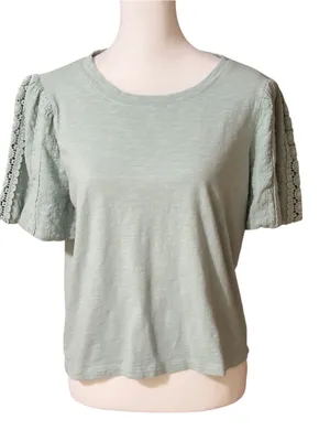 Design History Sage Green Crochet Sleeve Tee Sz M thumbnail 1