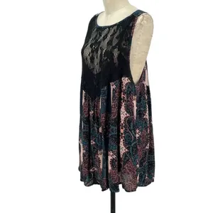 Free People Count Me In Trapeze Tunic Top Black Lace Pink Size Small‎ thumbnail 7