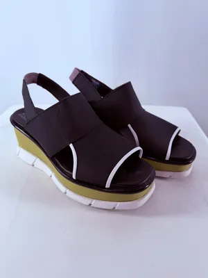 Sorel‎ Slingback Platform Wedges Black with Olive Trim Size 9.5 thumbnail 2