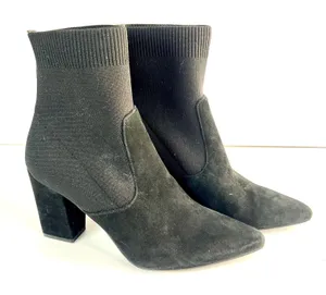 Steve Madden Richter Black Suede Sock Ankle Boots Block Heel Pointed Women‎ Sz 8 thumbnail 1