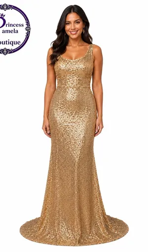 #22-13 Gold floor-length evening gown-1X/Size 16 thumbnail 1