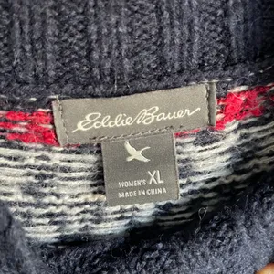 Eddie Bauer Navy Blue Wool Blend Fair Isle Mock Neck Sweater Size Extra Large XL thumbnail 3