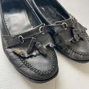 Women’s‎ solid black leather tassel slip on loafers mules boat shoes size 8 thumbnail 7