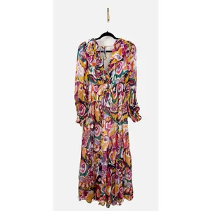 Anthropologie Odetta Ruffled V Neck Dress in Patterned Multi Print Medium thumbnail 6