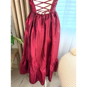 Lulus Poised Passion Wine Red Taffeta Pleated Ruffled Midi Dress thumbnail 10