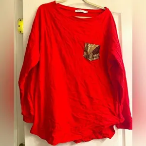 Chic Soul Red Valentines Sequin Curved Hem Slouchy Dolman Tunic - size 1x thumbnail 1