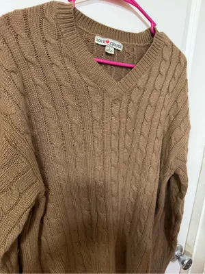 Love + Change Women's Brown Cable Knit V-Neck Sweater thumbnail 3