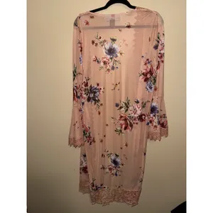 Polly & Esther Fairycore Peach Floral Mesh Duster Cardigan Bell Sleeve Lace L Layering Ethereal thumbnail 5