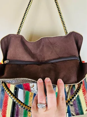 Multicolor Snake Embossed Striped Patchwork Tote Purse Shoulder Bag Crossbody thumbnail 7