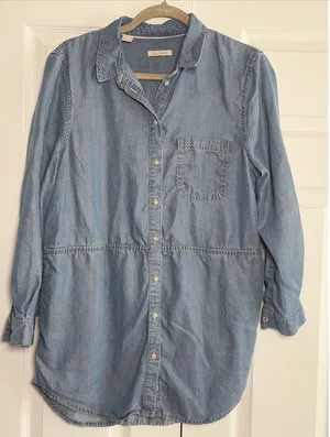 Barbour Sailboat Shirt Tunic Womens Size 8‎ Blue Polka Dot Denim thumbnail 1