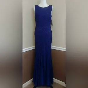 Sangria Navy Blue Lace Mermaid Godet Hem Maxi Dress Formal Gown by thumbnail 2