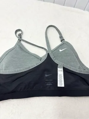 Nike Women's Indy Grey/Black LS Padded V-Neck Sports Bra Size L thumbnail 5