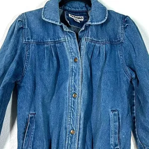 12 L vintage 1980s denim bomber jacket jean puff shoulder Western Cowgirl Chic thumbnail 5