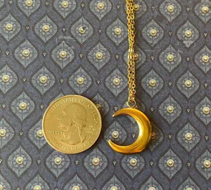Handmade gold stainless steel celestial whimsical vintage simple moon necklace🌟 thumbnail 6